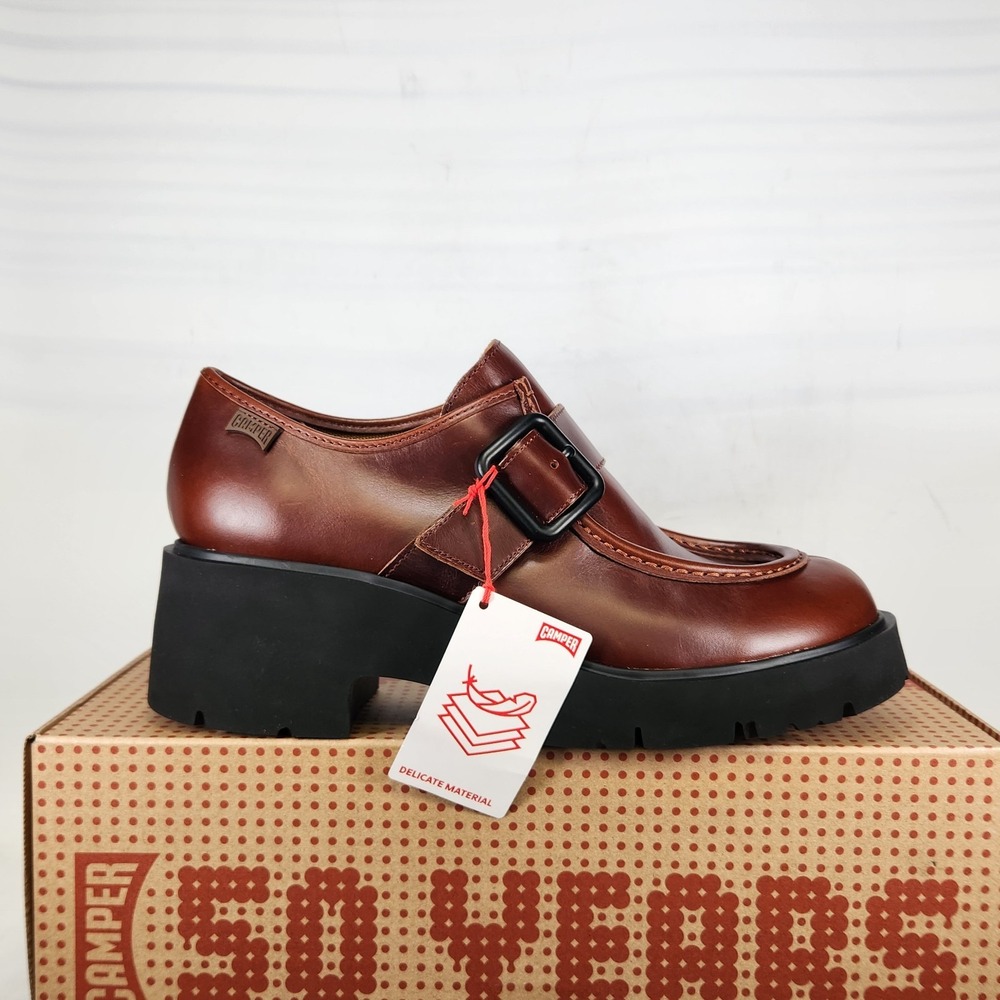 Camper Milah Loafers Women Size 11 Brown Leather Platform Monk Strap Buckle